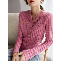 の Xiaohan Pavilion Pink Xiaoxiang long-sleeved knitted cardigan sweater short jacket top female autumn ZWC461998AG