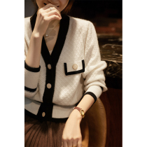 The Smiling Culvert Penthouse Cashmere Cashmere hit color door flap V collar knit cardigan sweater woman design feel ZWM464557AG