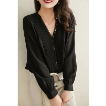  の Xiaohan Pavilion ghost crepe mulberry silk long-sleeved top court retro shirt womens Hong Kong style SYB380281AG