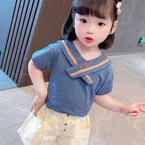 Girls short-sleeved t-shirt summer thin section 2021 new foreign style female baby net red top childrens childrens clothing summer t-shirt