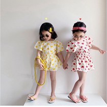 2021 summer new cotton yarn breathable Korean version of the girl bud shorts love bubble short-sleeved two-piece set of foreign tide