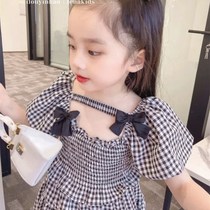 Girls  dresses 2021 summer new childrens square collar bubble sleeve princess dress foreign style little girl skirt tide(