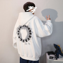 Tide brand oversize hooded clothes men Spring and Autumn new high street American loose plus velvet hiphop boys tide