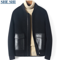 Autumn and winter double-sided cashmere coat mens medium short baseball collar leather collar wool wool woolen casual jacket jacket thickened