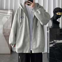 Spring and autumn Hong Kong style zipper sweater men ins Tide brand loose Joker hooded jacket student casual cardigan jacket