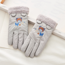 Winter childrens gloves warm and velvet thickened male and female children children cute cartoon bear cold-proof down cotton gloves