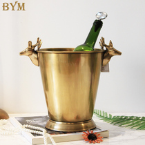 Nordic American imported handmade brass hot selling copper antler head ice wine bucket wine champagne bucket flower bucket