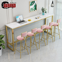 Wall bar table Commercial balcony bar bar Window long table Light luxury milk tea shop high-legged bar table and chair Narrow table
