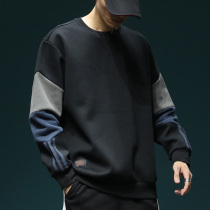 Sweatshirt men INS Tide brand autumn and winter plus velvet thickened loose color matching long sleeve base shirt mens clothes