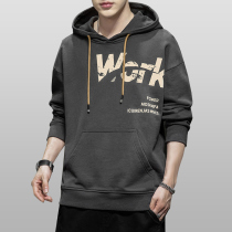 Hooded sweater mens Tide brand INS autumn and winter plus velvet thick handsome loose print long sleeve T-shirt casual clothes