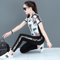 Sports suit womens summer 2021 new stand-up collar short-sleeved trousers Western style casual quick-drying running suit two-piece set