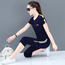 2021 new short-sleeved sportswear suit womens summer foreign style fashion casual three-point pants light luxury two-piece set tide brand