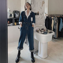 Temperament socialites fashion denim womens autumn 2020 new Korean light mature wind waist slim jumpsuit