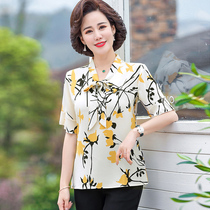 50-year-old mother summer short-sleeved suit Middle-aged shirt T-shirt Middle-aged femininity top Chiffon shirt