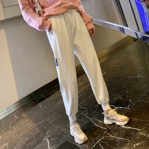 Wei pants womens 2021 new Korean version loose thin high waist casual sports pants trend wild gray drawstring pants