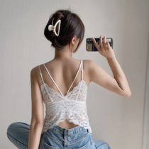Counter new dovetail beauty back openwork outside wearing French inside wearing camisole womens one-piece chest pad lace base shirt