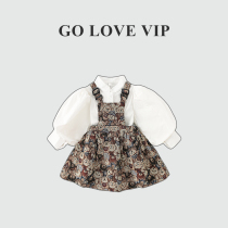 Japan Ulovazn childrens wear ~ girls dress foreign style versatile baby suspender puff short skirt childrens princess dress