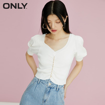 ONLY2022 spring and summer new sweet and minimalist chain bubble sleeves V collar short-knitted sweatshirt women) 122124023