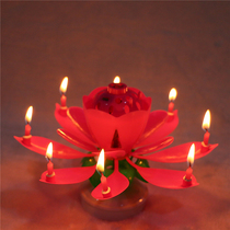 Romantic birthday party cake decoration creative with music Lotus Candle double rotating blossom lotus candle