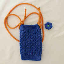 Quick Ben same bag handmade crochet wool mobile phone bag shoulder bag double-strand milk cotton blue puff flower gift