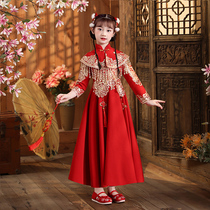 Girl Hanfu Senior Qipao Ancient Dress Dress Dress 2022 Autumn Winter New Children Red Beiyear Gown Two Sets