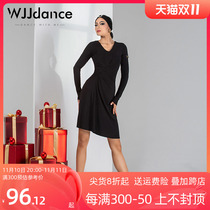 WJJdance Latin dance dress womens new long sleeves waist pleated large swing skirt national standard practice uniform set winter