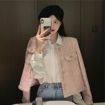 2021 New Ladies Spring and Autumn ins coat celebrity wind retro small fragrant style short fried street pink jacket