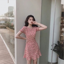 Europe station 2021 summer new French first love waist thin small super fairy Chiffon floral dress