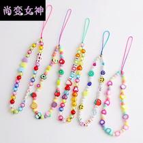 Mobile phone chain lanyard Pearl soft pottery DIY mobile phone chain key chain ladies mobile phone case lanyard