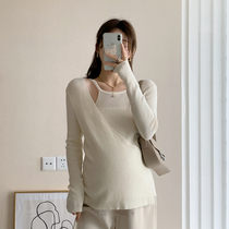 2021 early autumn pregnant womens new long sleeve simple loose fashion foreign style personality design sweater top