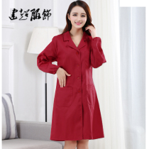 Spring Autumn Wine Red Big Coat Work Clothes Anti Dust Clothing Red Coat Lao Pau Pau Pai Beauty Hairdressing Experiment Health Care Women Clothing