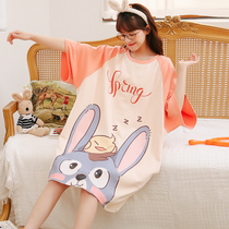 Sleeping Skirt Woman Summer Pure Cotton Cute Spring Autumn Thin Korean version Student short sleeve Home Clothing Easy for large size Pregnant Woman Pyjamas