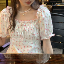  Summer peach gentle first love white skirt high waist floral skirt 2021 summer new fairy skirt short dress