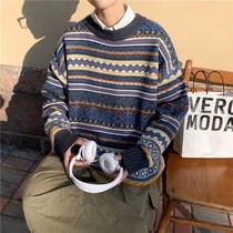 Loose Lazy Wind Jacket Head Round Collar Sweater Mens Autumn Winter Thickened Retro Day Ensemble Outwear Port Taste Knit Undershirt
