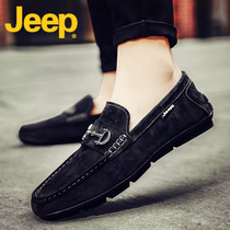 jeep gip leather shoes mens shoes summer breathable 2022 new casual bean-bean shoes men one foot pedal boomer shoes