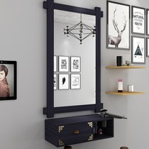 Barber shop mirror hairdressing shop mirror table Boutique retro solid wood hair salon special hanging wall fitting mirror hair salon mirror single side