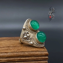Ancient play of ancient silver ring inlaid jewel emerald silver ring Tommiao silver lady ring dry long year folk silver jewellery