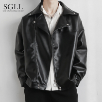 2021 new leather mens Korean version of the trend handsome loose jacket motorcycle trend brand spring and autumn casual mens coat