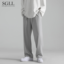 Mens pants Summer thin fashion loose casual air conditioning trousers Wide leg straight tube hanging silk skating silk trousers