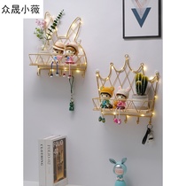 Punch-free entry door key adhesive hook Xuanun after umbrella clothes decoration storage rack Golden iron shelf