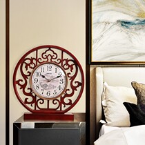 Clock clock Chinese living room retro solid wood ornaments clock mute large desktop home personalized creative table clock