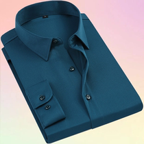 Dark green shirt mens spring and autumn non-hot top long-sleeved professional formal shirt temperament waist base work clothes