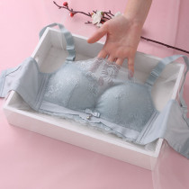  Summer blue and white bandeau bra without steel rims anti-light underwear womens small chest gathered adjustable lace chest wrap