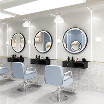 Hairdressing mirror barber shop mirror oval simple beauty salon mirror net red with LED light hair salon special integrated