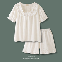 Pinksea pajamas summer womens thin white moonlight short-sleeved shorts pure cotton two-piece new home clothes womens summer