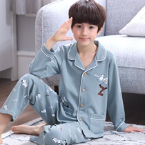 Boys pajamas cotton long sleeve spring and autumn cardigan 2021 Korean version of teenagers boys children big and small children home clothes