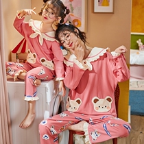 Princess ruffled mother womens pajamas parent-child girl cotton long sleeve suit big small and small Virgin baby home clothes