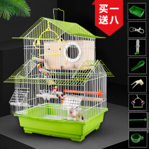 Budgerigar bird cage embroidered eyes peony bird large villa small bird cage Metal roof shape ornamental cage