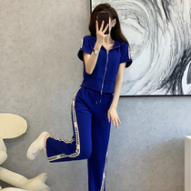 Net Red 2022 New Summer Clothing Short Sleeve Sports Suit Women Fashion Foreign Gas Trendy Broadlegged Pants Casual two sets of damp