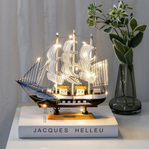 Sailboat model ornaments with lights wooden craft boat smooth sailing male graduate day gifts female living room decorations